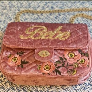 NWOT BEBE Velvet Suede Embroidered Crossbody Purse
